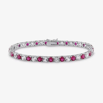 Womens Lab Created Red Ruby Sterling Silver 7.25 Inch Tennis Bracelet