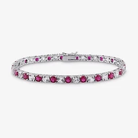 Womens Lab Created Red Ruby Sterling Silver 7.25 Inch Tennis Bracelet