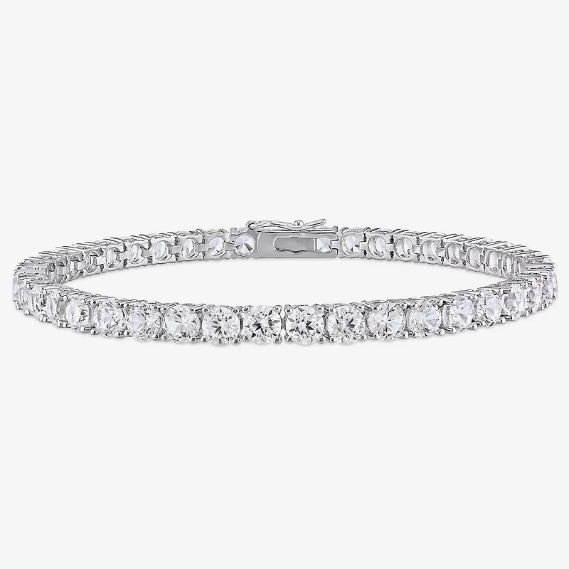 Womens Lab Created White Sapphire Sterling Silver 7.25 Inch Tennis Bracelet