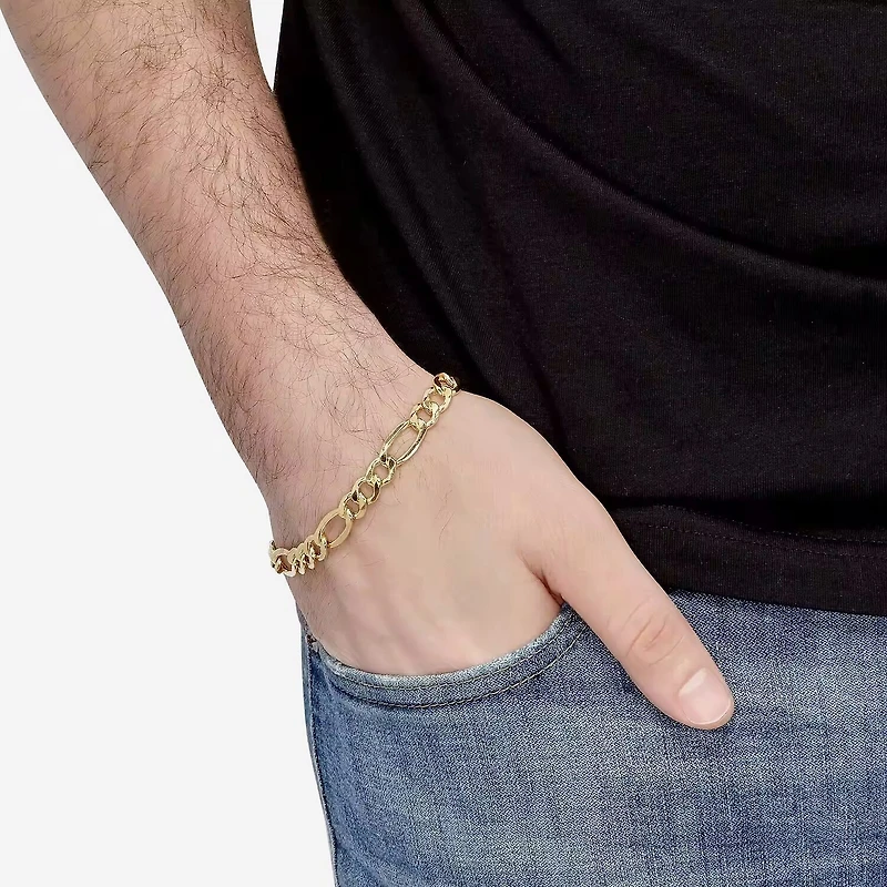 Mens 10K Gold 9 Inch Hollow Figaro Chain Bracelet