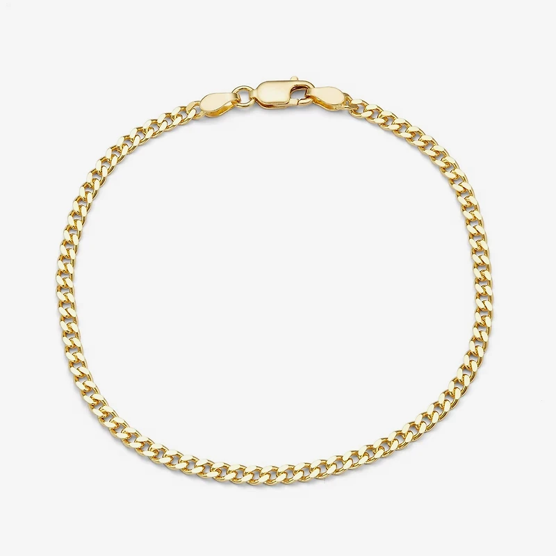 Unisex Adult 14K Gold Over Silver 7.5 Inch Solid Curb Chain Bracelet