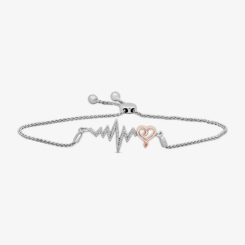 Hallmark Diamonds Womens 1/10 CT. T.W. Natural White Diamond 14K Rose Gold Over Silver Sterling Silver Heart Bolo Bracelet