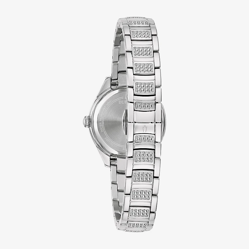 Bulova Crystal Womens Crystal Accent Silver Tone Stainless Steel Bracelet Watch 96l311