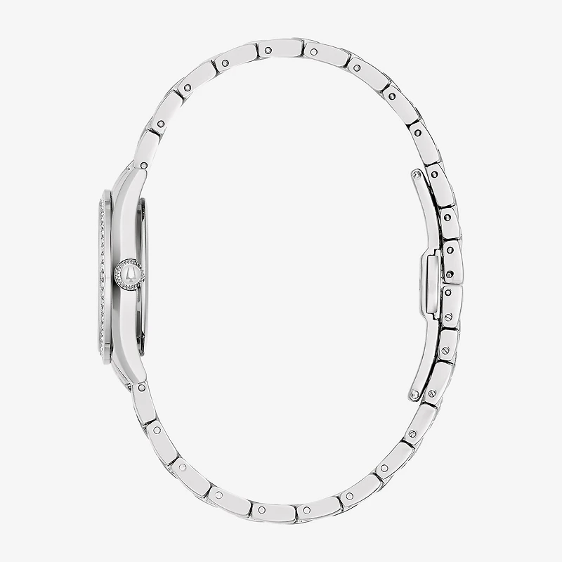 Bulova Crystal Womens Crystal Accent Silver Tone Stainless Steel Bracelet Watch 96l311
