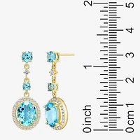 Womens Genuine Blue Topaz 18K Gold Over Silver Oval Drop Earrings