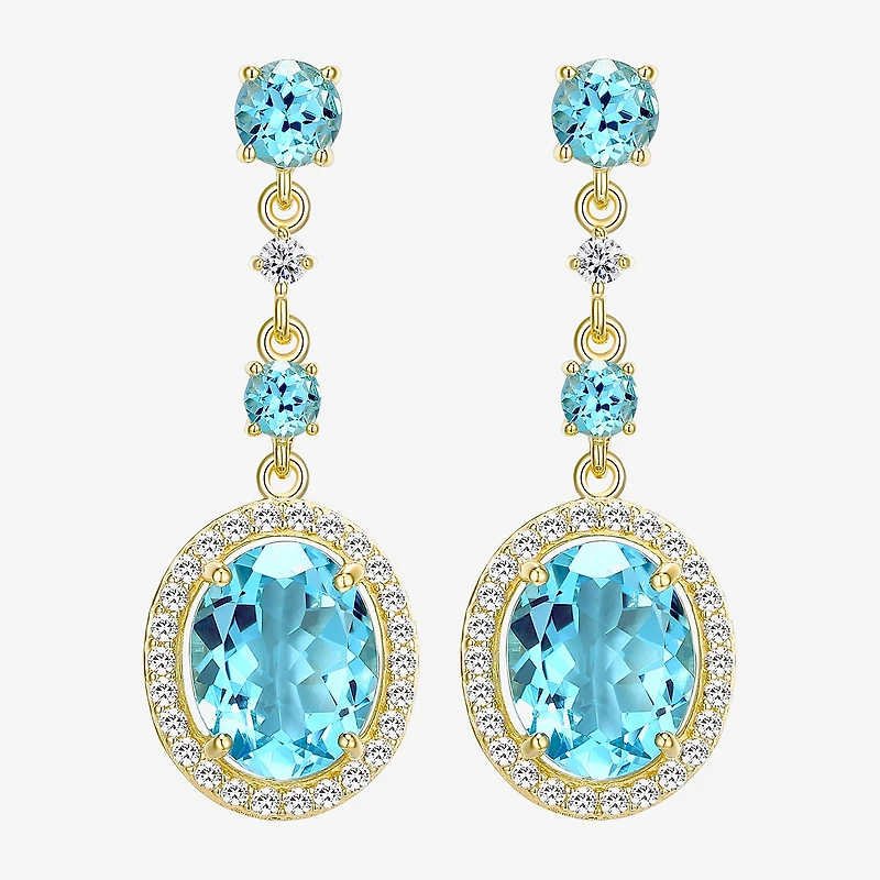 Womens Genuine Blue Topaz 18K Gold Over Silver Oval Drop Earrings