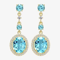 Womens Genuine Blue Topaz 18K Gold Over Silver Oval Drop Earrings