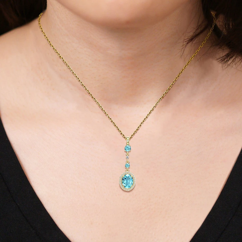 Womens Genuine Blue Topaz 18K Gold Over Silver Oval 18 Inch Pendant Necklace