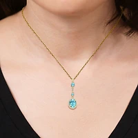 Womens Genuine Blue Topaz 18K Gold Over Silver Oval 18 Inch Pendant Necklace