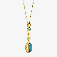 Womens Genuine Blue Topaz 18K Gold Over Silver Oval 18 Inch Pendant Necklace