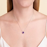 Womens Gemstone Sterling Silver Flower Pendant Necklace