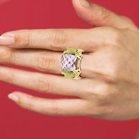 Womens Genuine Purple Amethyst 18K Gold Over Silver Square 3-Stone Cocktail Ring