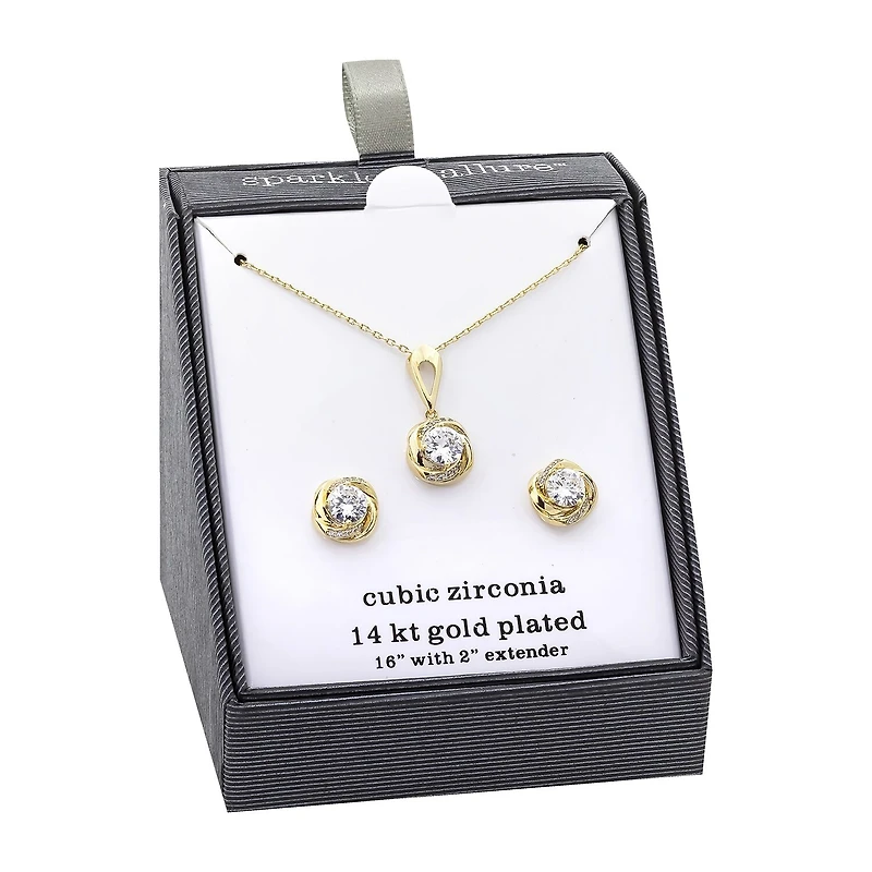 Sparkle Allure Womens Cubic Zirconia 14K Gold Over Brass Knot 2-pc. Jewelry Set