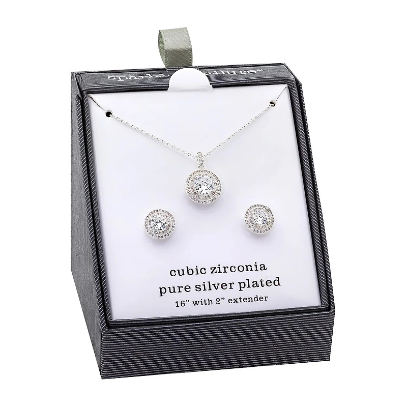 Sparkle Allure Womens Blue Cubic Zirconia Pure Silver Over Brass Round 2-pc. Jewelry Set
