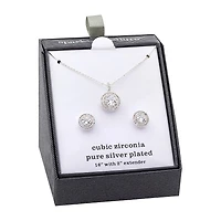 Sparkle Allure Womens Blue Cubic Zirconia Pure Silver Over Brass Round 2-pc. Jewelry Set