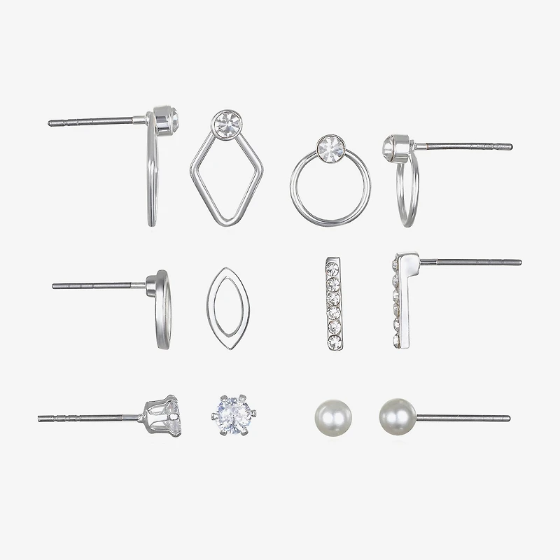 Bijoux Bar Delicates Womens Simulated Pearl 6 Pair Earring Set