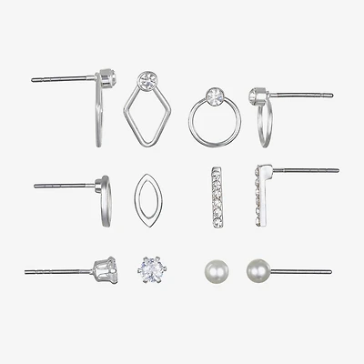 Bijoux Bar Delicates Womens Simulated Pearl 6 Pair Earring Set