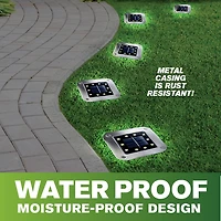 Bell + Howell 8 LED Super Bright Solar Powered Square Disk Light with Auto On/Off Lighting and Waterproof Rust-Free Stainless Tops - 4 Pack