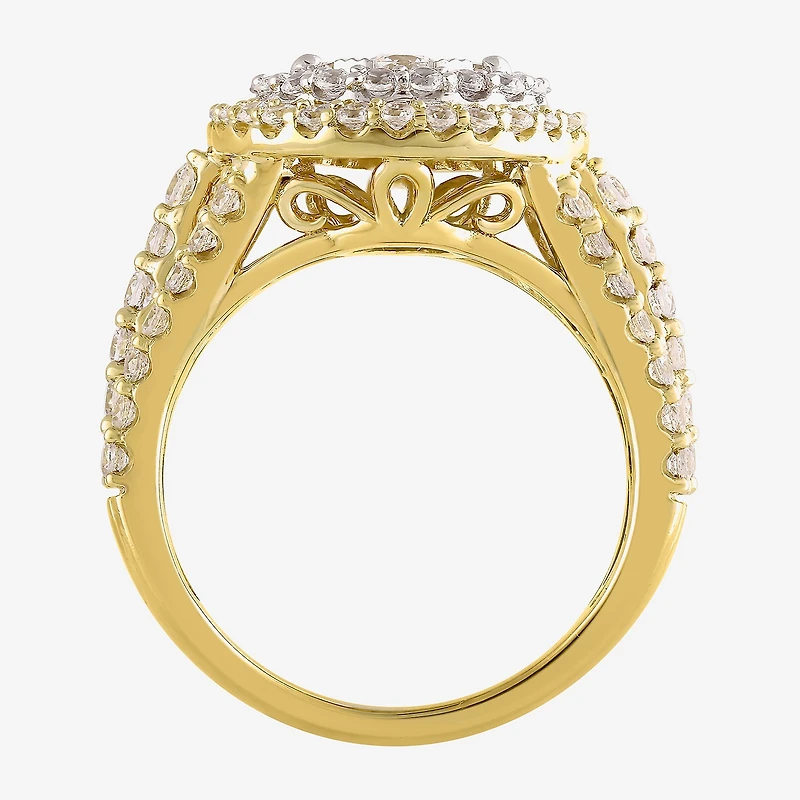 (H-I / I1) Womens 2 CT. T.W. Lab Grown White Diamond 10K Gold Pear Halo Cocktail Ring