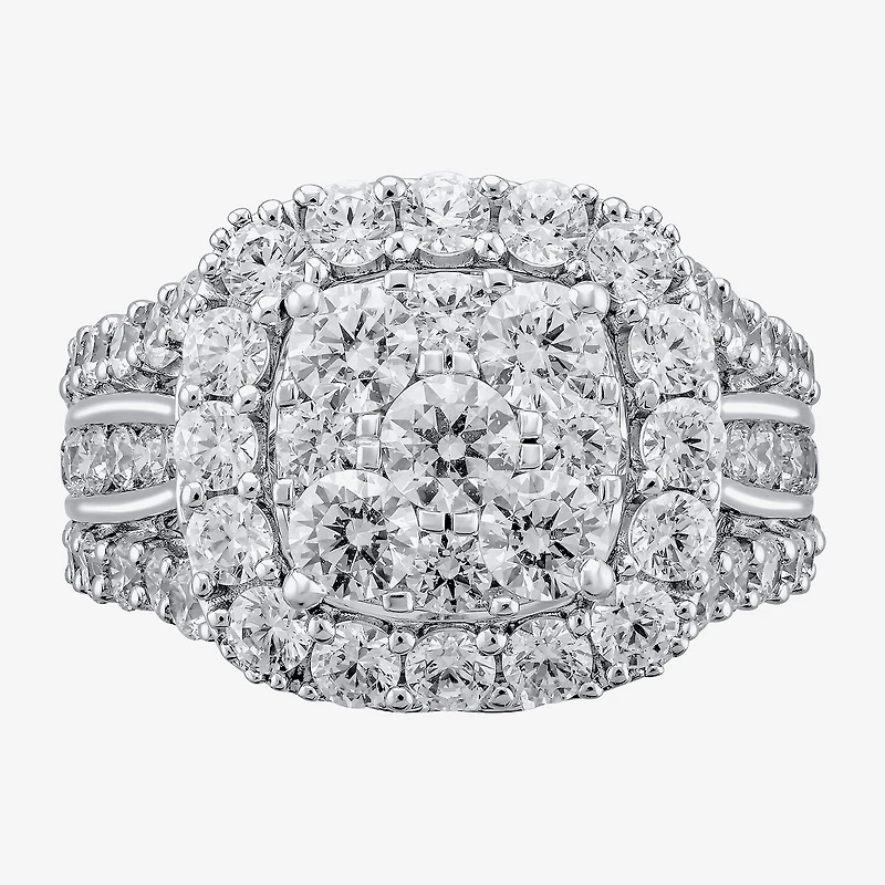 (H-I / I1) Womens 4 CT. T.W. Lab Grown White Diamond 14K Gold Cushion Cluster Cocktail Ring