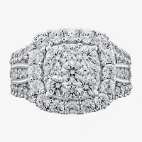 (H-I / I1) Womens 4 CT. T.W. Lab Grown White Diamond 14K Gold Cushion Cluster Cocktail Ring