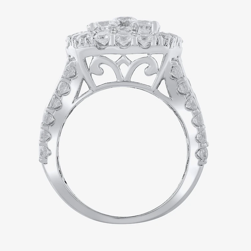 (H-I / I1) Womens 4 CT. T.W. Lab Grown White Diamond 14K Gold Cushion Cluster Cocktail Ring