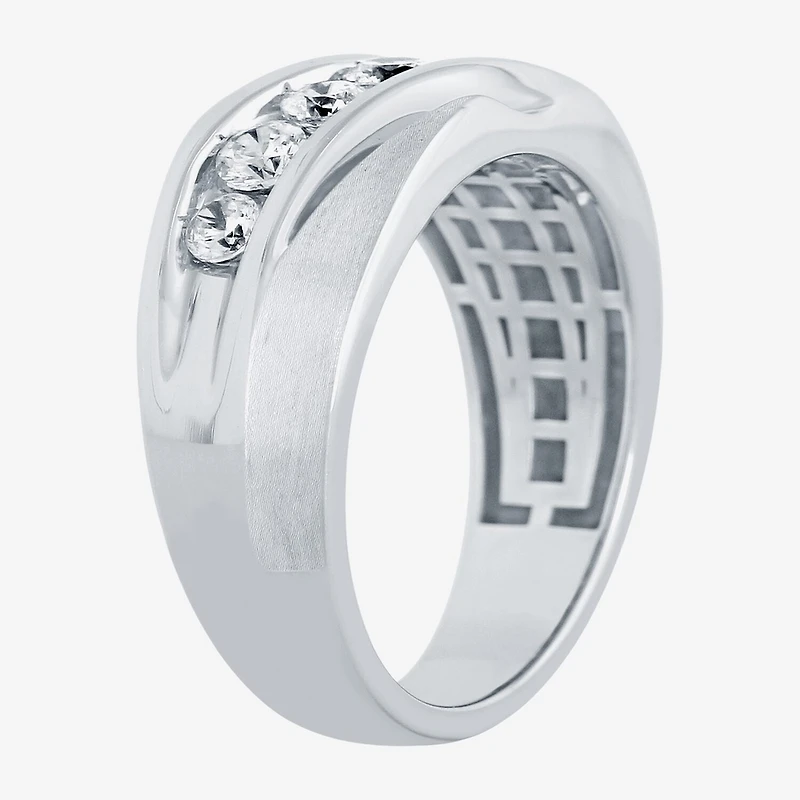 (H-I / I1) Mens 5MM 1 CT. T.W. Lab Grown White Diamond 10K Gold Wedding Band