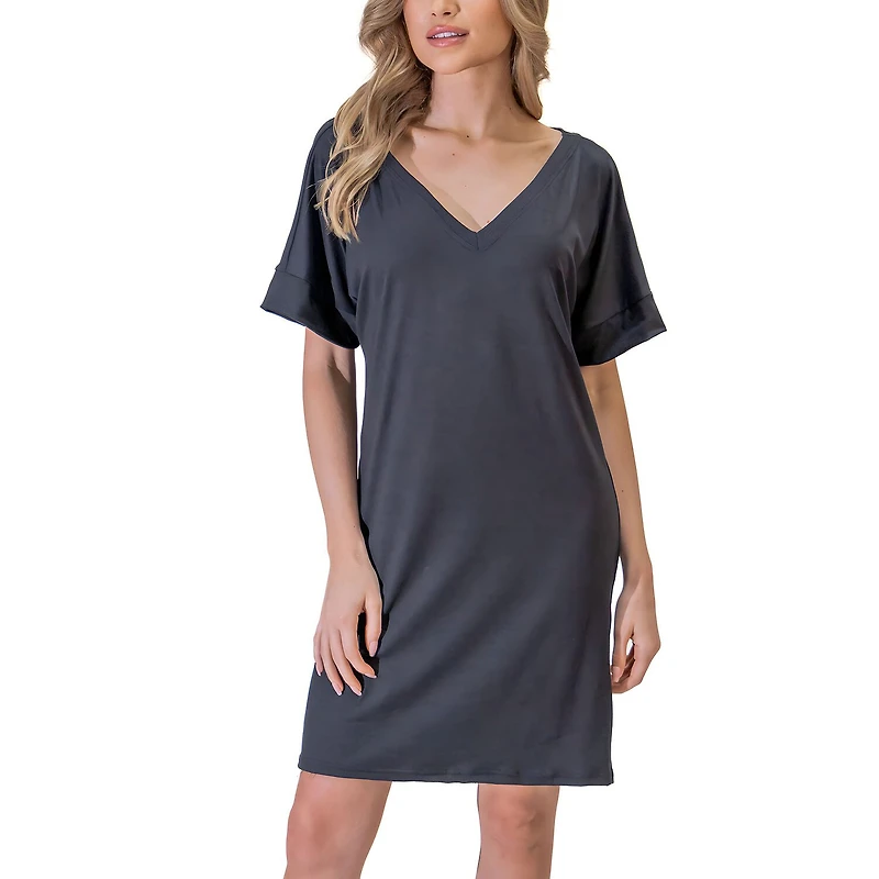 24seven Comfort Apparel Womens V Neck Short Sleeve A-Line Dress