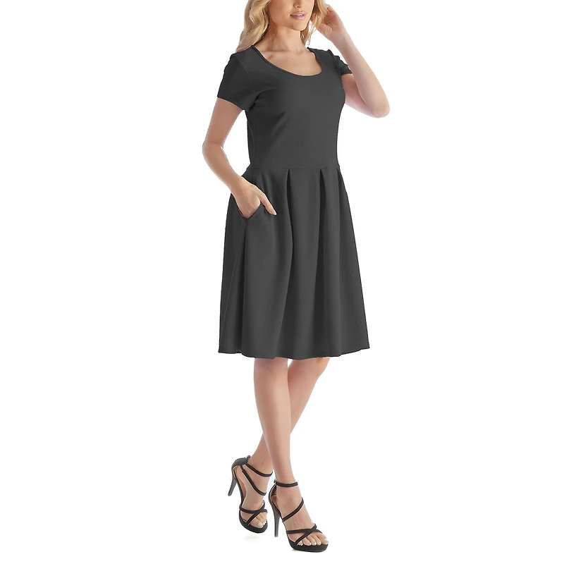 24seven Comfort Apparel Womens Scoop Neck Short Sleeve Fit + Flare Dress