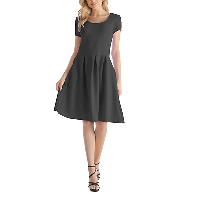 24seven Comfort Apparel Womens Scoop Neck Short Sleeve Fit + Flare Dress
