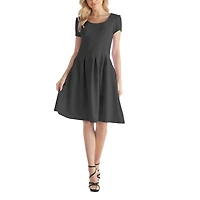 24seven Comfort Apparel Womens Scoop Neck Short Sleeve Fit + Flare Dress