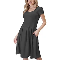 24seven Comfort Apparel Womens Scoop Neck Short Sleeve Fit + Flare Dress