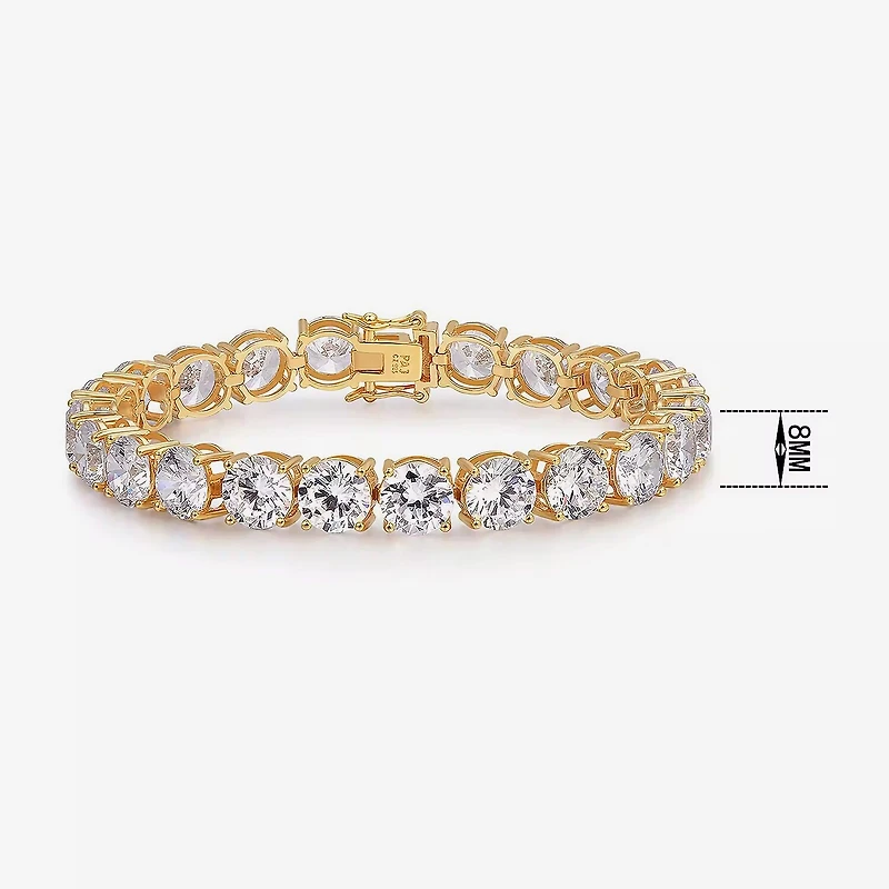 Cubic Zirconia 14K Gold Over Silver Round 7.5-7.75" Tennis Bracelet