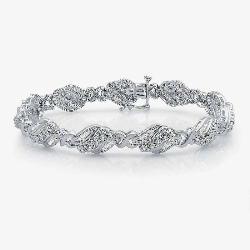 1 CT.T.W. Natural Diamond Sterling SIlver Heart Tennis Bracelet