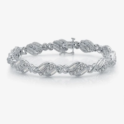 1 CT.T.W. Natural Diamond Sterling SIlver Heart Tennis Bracelet