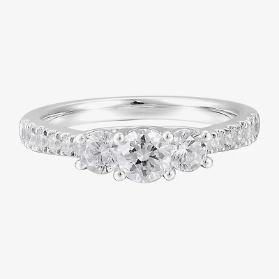 Limited Quantities! Womens 1 CT. T.W. Natural White Diamond 14K Gold Round Side Stone 3-Stone Engagement Ring