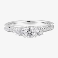 Limited Quantities! Womens 1 CT. T.W. Natural White Diamond 14K Gold Round Side Stone 3-Stone Engagement Ring