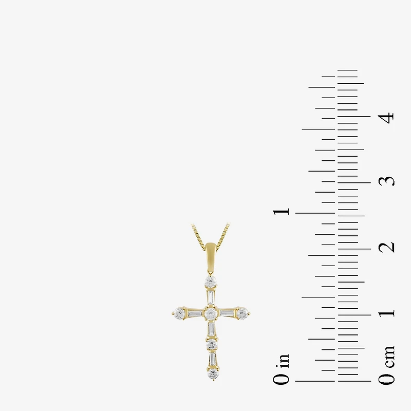 Womens 1 CT. T.W. Lab Grown White Diamond 10K Gold Cross 18 Inch Pendant Necklace
