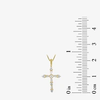 Womens 1 CT. T.W. Lab Grown White Diamond 10K Gold Cross 18 Inch Pendant Necklace