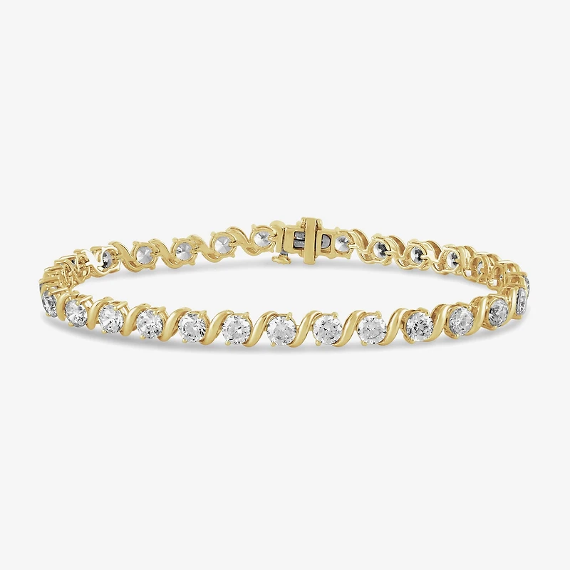 (G/Si2) Womens 10 Ct.T.W. Lab Grown White Diamond 10K Gold Round 7.25 Inch Tennis Bracelet