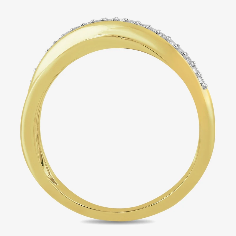 Womens 1/10 CT. T.W. Lab Grown White Diamond 14K Gold Over Silver Sterling Crossover Cocktail Ring