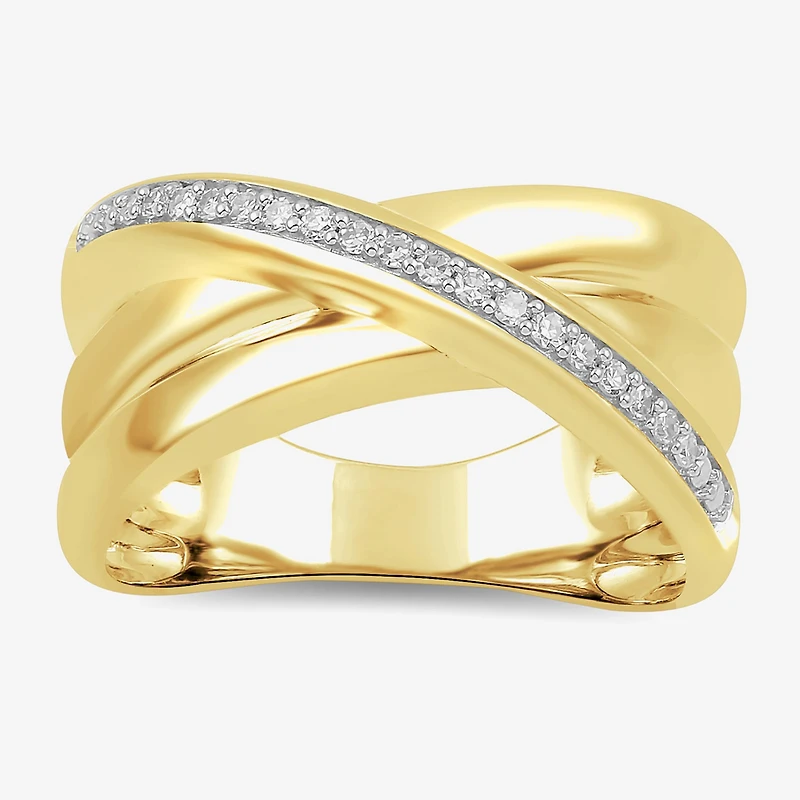 Womens 1/10 CT. T.W. Lab Grown White Diamond 14K Gold Over Silver Sterling Crossover Cocktail Ring