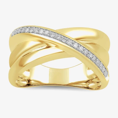Womens 1/10 CT. T.W. Lab Grown White Diamond 14K Gold Over Silver Sterling Crossover Cocktail Ring