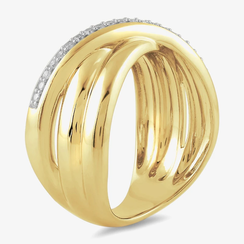 Womens 1/10 CT. T.W. Lab Grown White Diamond 14K Gold Over Silver Sterling Crossover Cocktail Ring