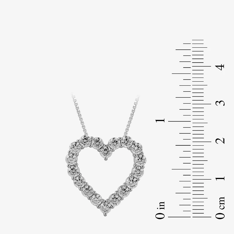 Womens 2 CT. T.W. Lab Grown White Diamond Sterling Silver Heart 18 Inch Pendant Necklace