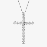 Womens 2 CT. T.W. Lab Grown White Diamond Sterling Silver Cross 18 Inch Pendant Necklace