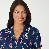 Cuddl Duds Womens V-Neck Short Sleeve 2-pc. Pajama Set