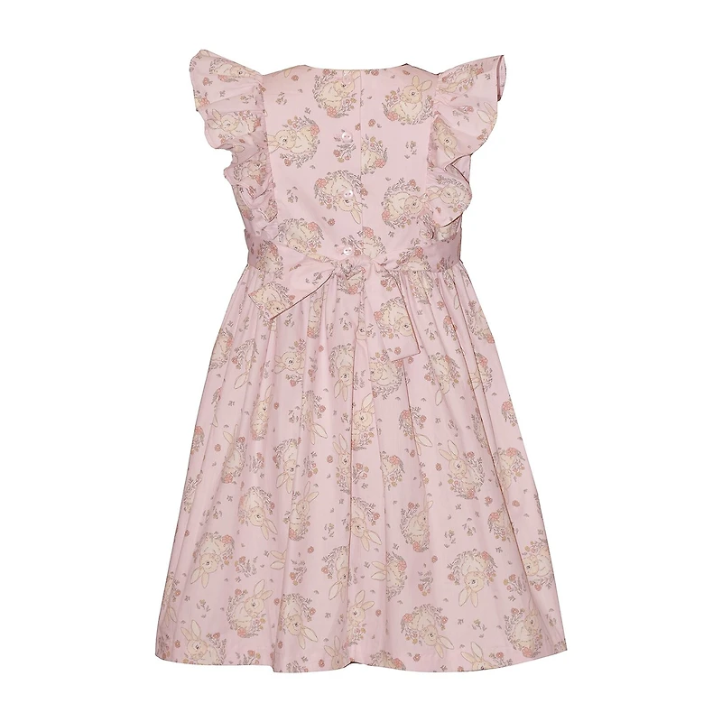 Bonnie Jean Little Girls Smocked Bunny Short Sleeve Flutter A-Line Dress