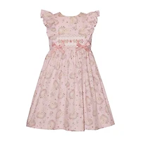 Bonnie Jean Little Girls Smocked Bunny Short Sleeve Flutter A-Line Dress