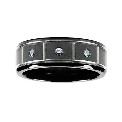 Mens 1/10 CT.T.W. Natural Diamond Black Titanium Wedding Band